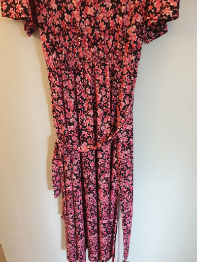 Black/Pink Floral Print Midi Dress Uk14****Ref V414