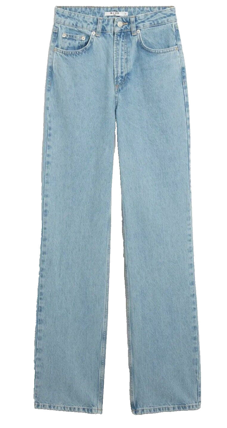 NA-KD High Waisted Straight Denim Jeans- Light Blue - EU 42 UK 14