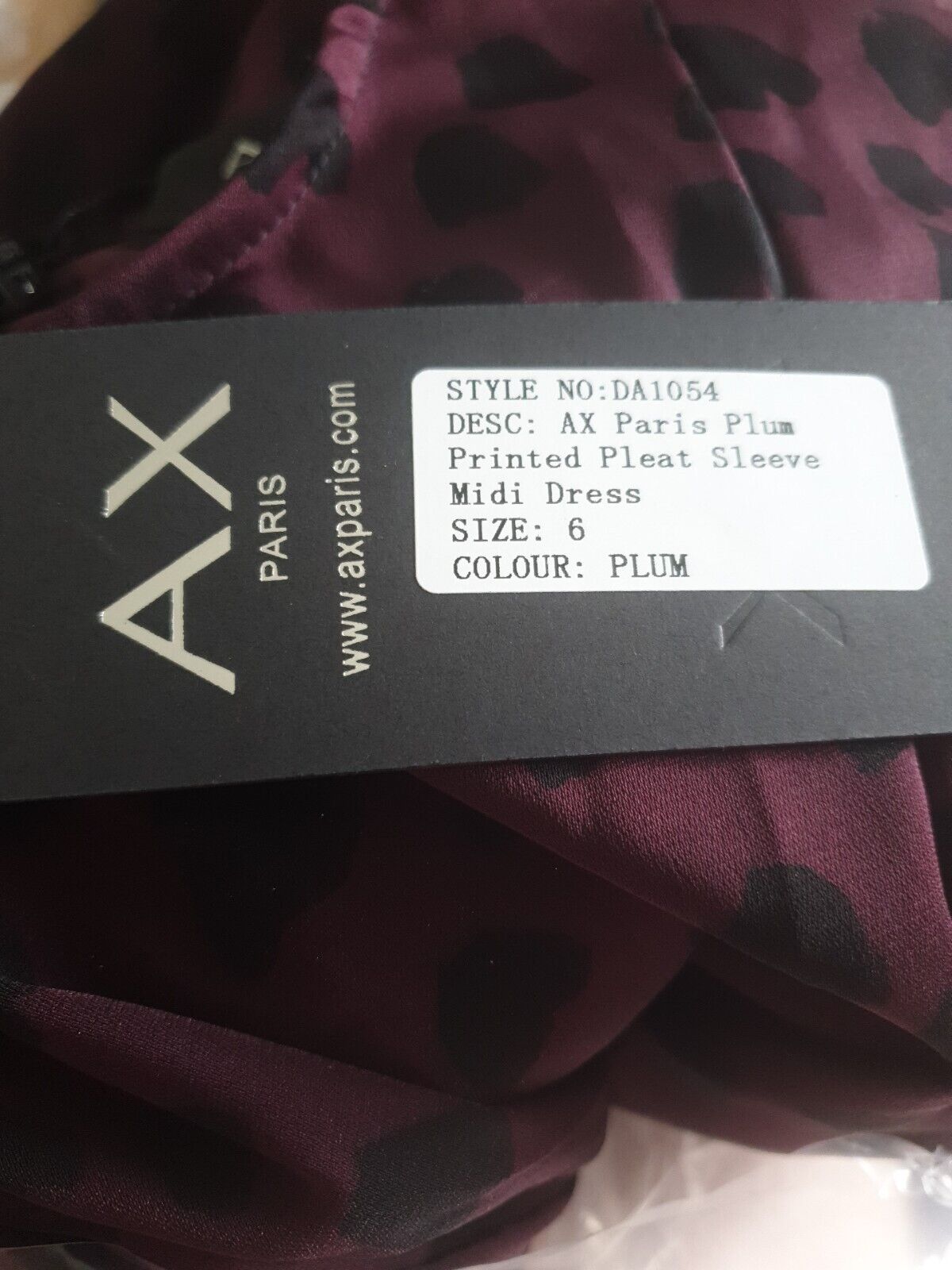 AX Paris Plum Printed Pleat Sleeve Midi Dress UK 6****Ref V402