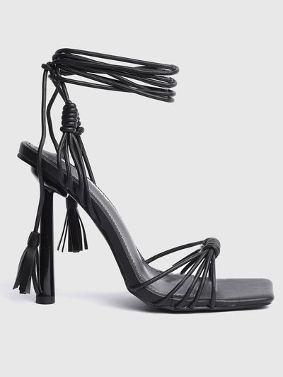 Public Desire Twistin Tie Black Heeled Sandals Size 6 **** VS3