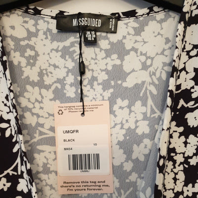 Missguided Black/White Wrap floral Dress Uk10****Ref V67