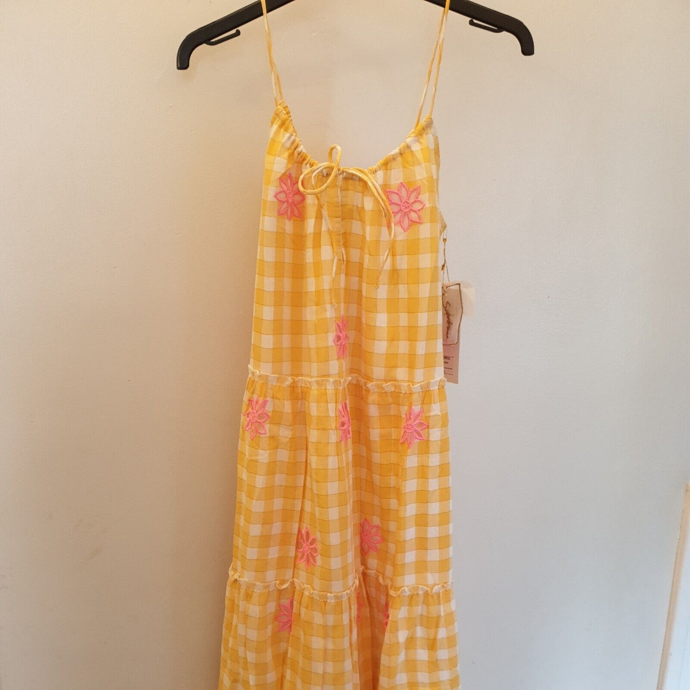 Sundress Maureen Yellow Gingham & Pink Emb One Size****Ref V3