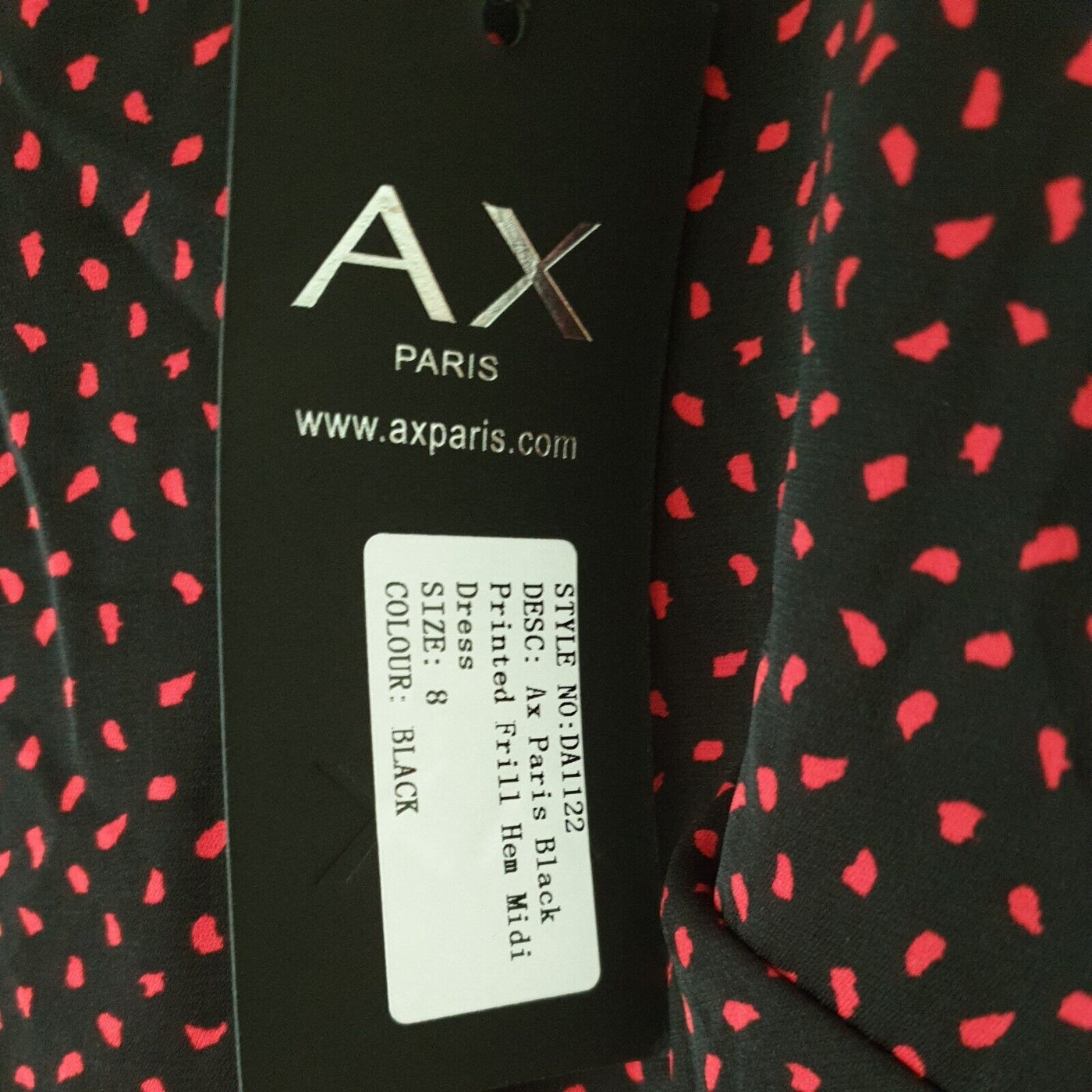 AX Paris Black Printed Frill Hem Midi Dress Size 8****Ref V190