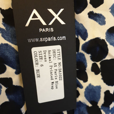 AX Paris Blue Animal Printed Wrap Dress Uk6****Ref V355