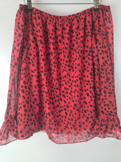 Sosandar Red Black Animal Print Sheer Sleeve Bardot Top Size UK 12 **** V30
