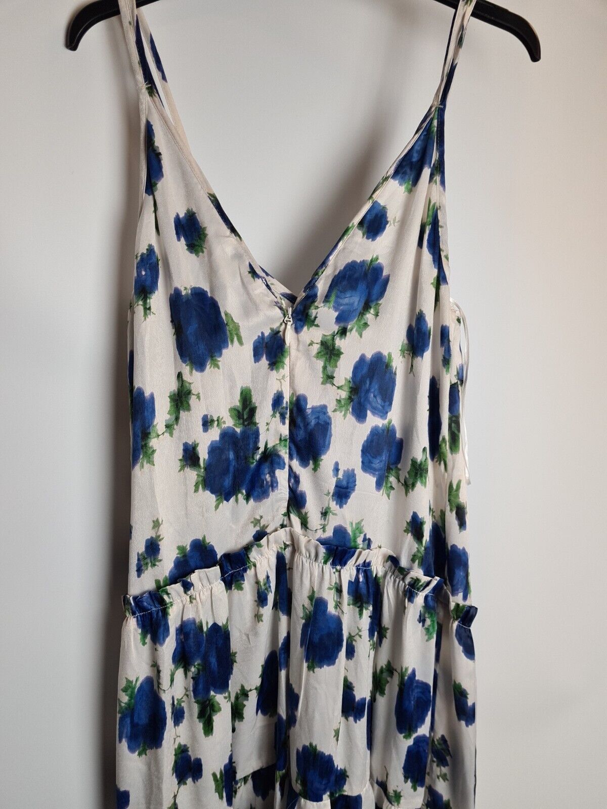 Topshop Satin Ivory And Blue Floral Midi Dress Size 10 **** V222