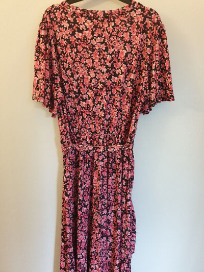 Black/Pink Floral Print Midi Dress UK 12 ****Ref V552