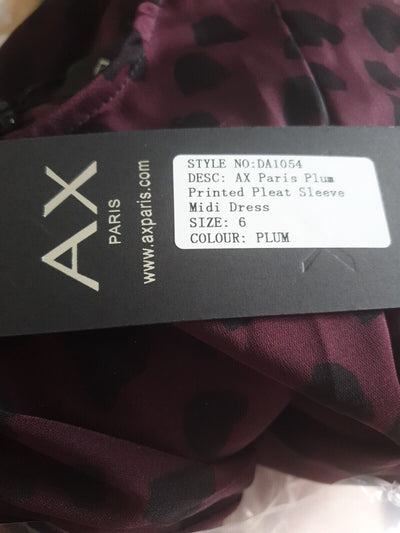 AX Paris Plum Printed Pleat Sleeve Midi Dress Uk6****Ref V382