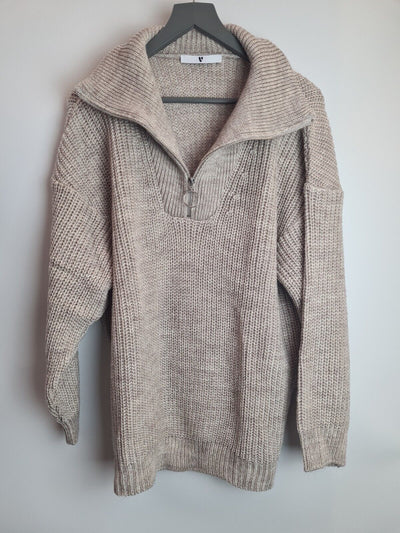 Womens Half Zip Knitted Jumper - Biscuit Size 22 **** V467