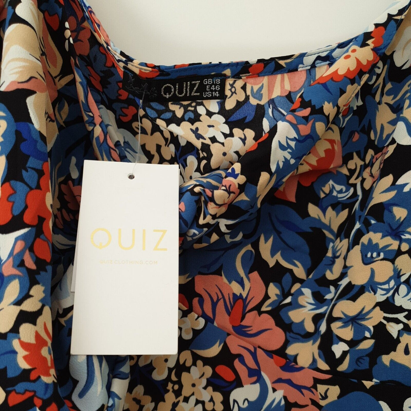Quiz Coral & Blue Midi Dress With Slit Size 18 ****Ref V507