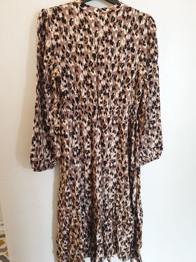 Animal Print Midi Dress Long Sleeve Uk12****Ref V535