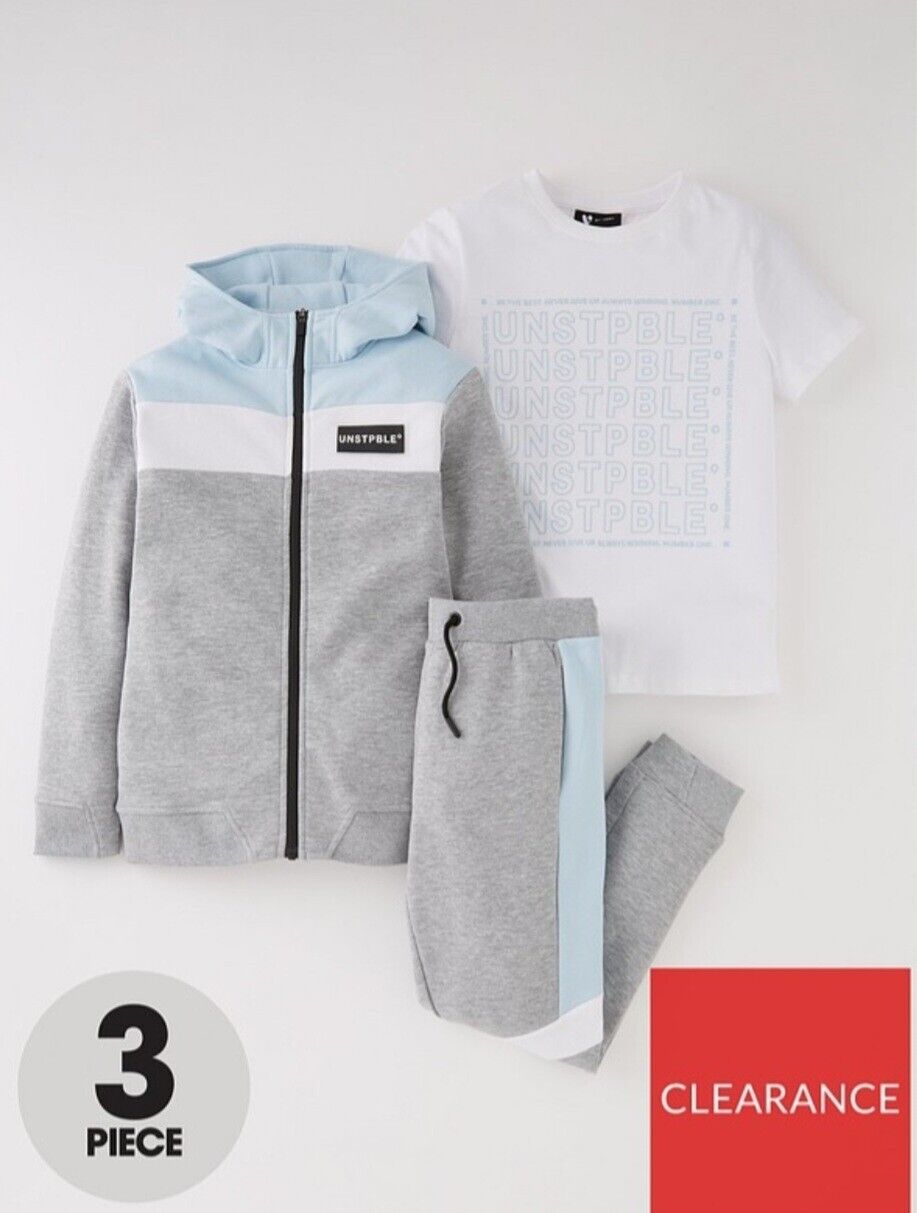 Boys 3 Piece Zip Hoodie, Jogger And T-Shirt Set Size 12 Years **** V306