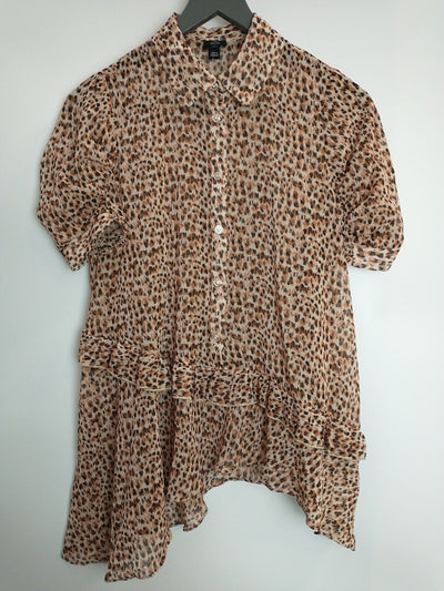 River Island Brown Animal Print Asymmetric Shirt Size 10 **** V234