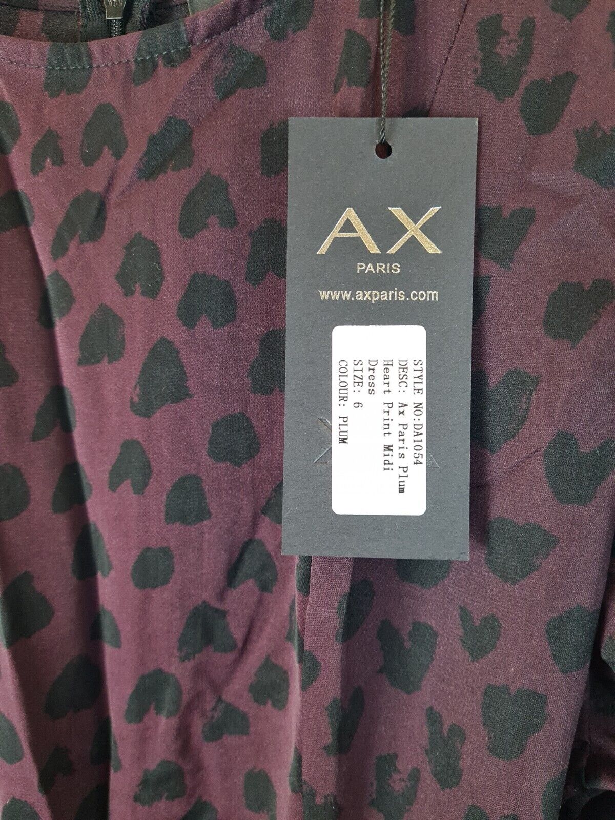 Ax Paris Heart Print Plum Midi Dress Size UK 6 **** V31