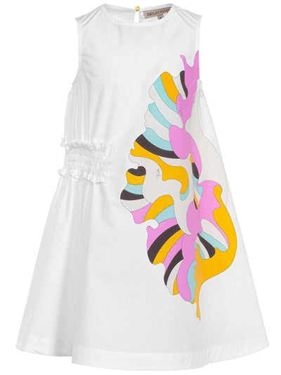 Emilio Pucci Kids Logo And Ruched Side Dress - White. 5 Years. ****V168