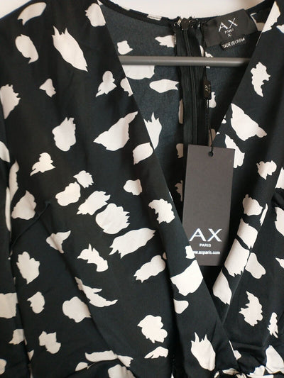 Ax Paris Black And White Printed Wrap Midi Dress Size 6 **** V496