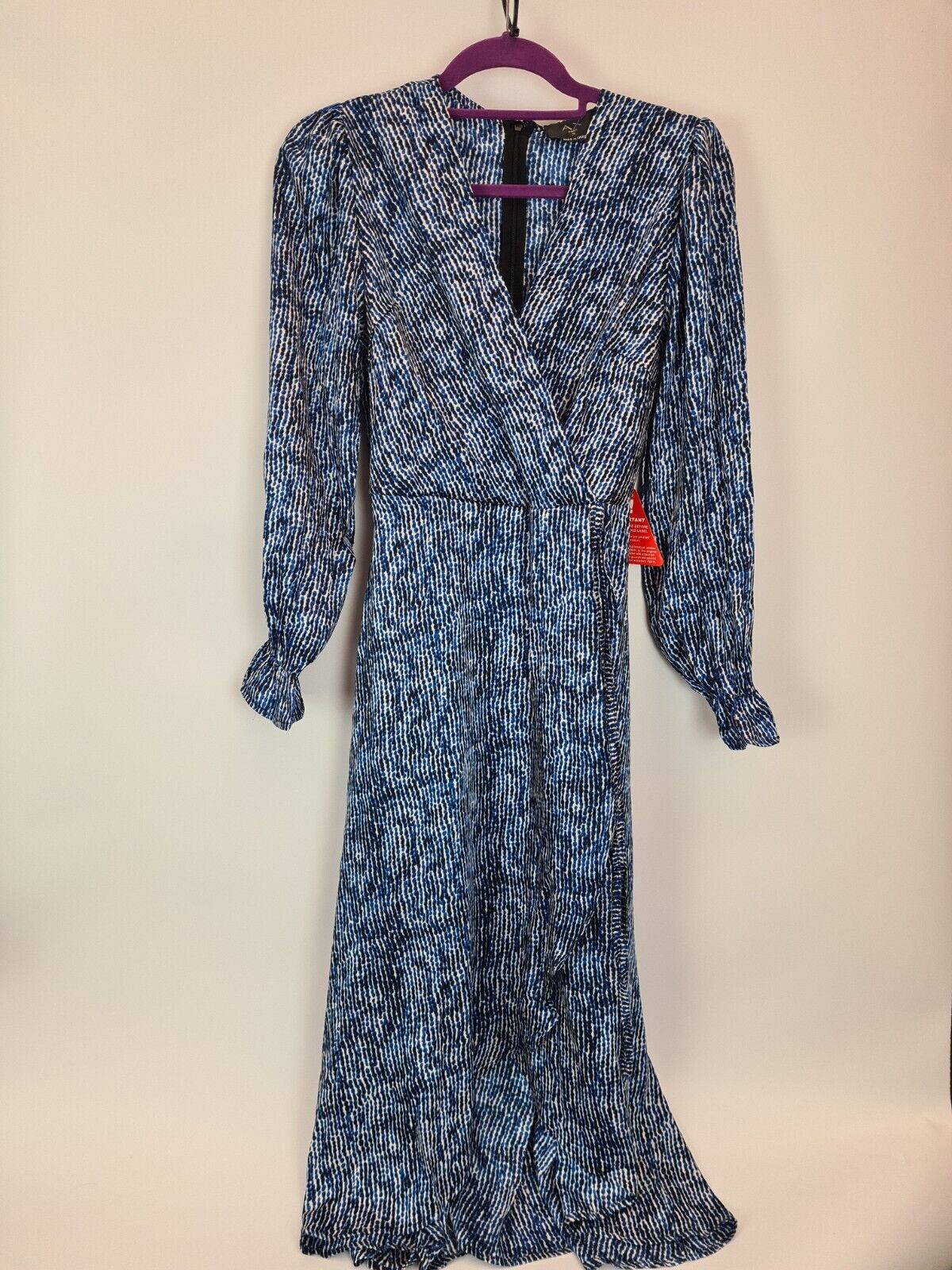 AX Paris Blue Printed Long Sleeve Wrap Midi Dress Size UK 6 **** V197