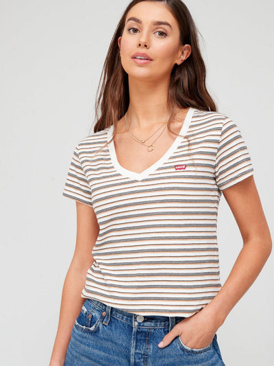 Levi's Chest Hit Logo V-Neck Perfect Tee - Stripe. UK XS. ****V94