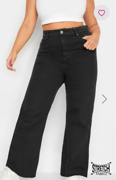 Yours Wide Leg Loose Fit High Rise Jeans- Black. Uk20