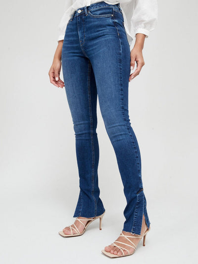 Ella High Waist Dark Wash Skinny Jean With Split Hem Size 14 ** V419