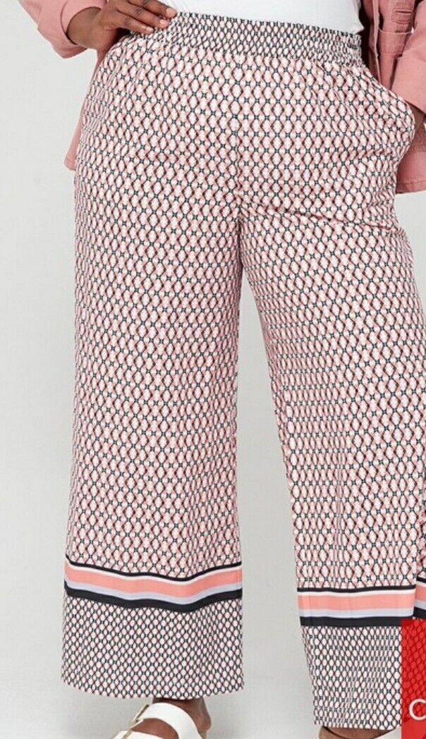 Womens Wide Leg Scarf Print Trousers Coral UK 20 ****Ref V388