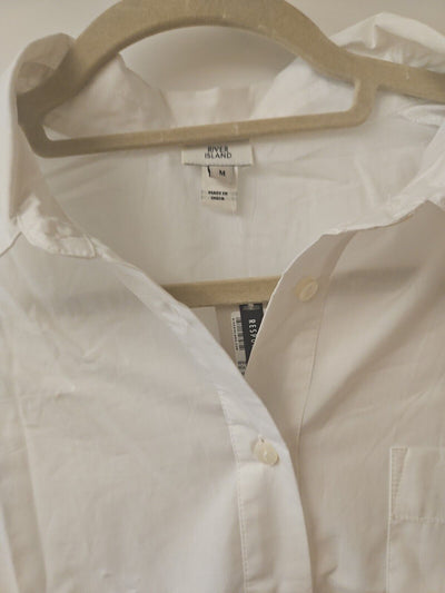 River Island White Embroidered Pocket Shirt Size Medium