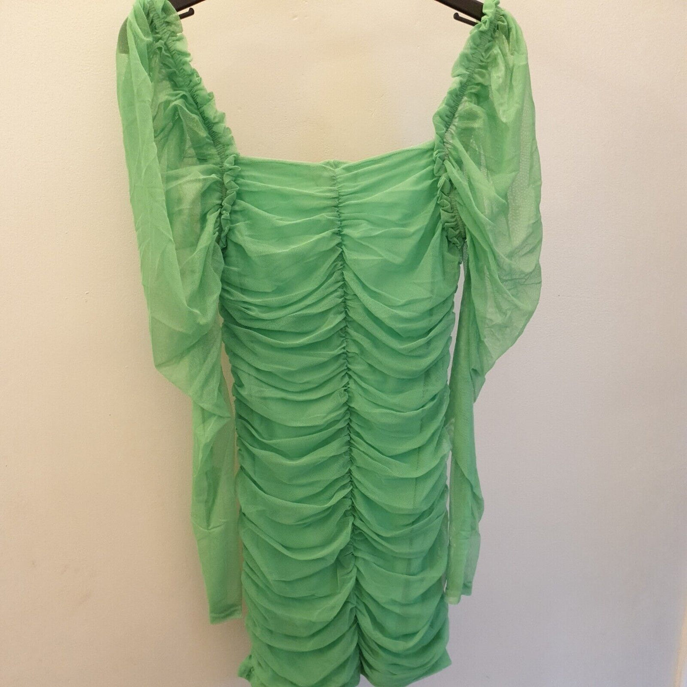 Missguided Mesh Ruched Long Sleeve Mini Dress Green Uk16 **** V197
