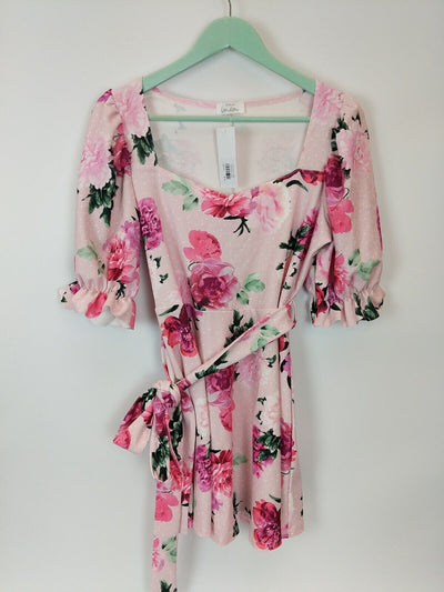 Yours London Pink Floral Spotty Dress Size 16 **** V28