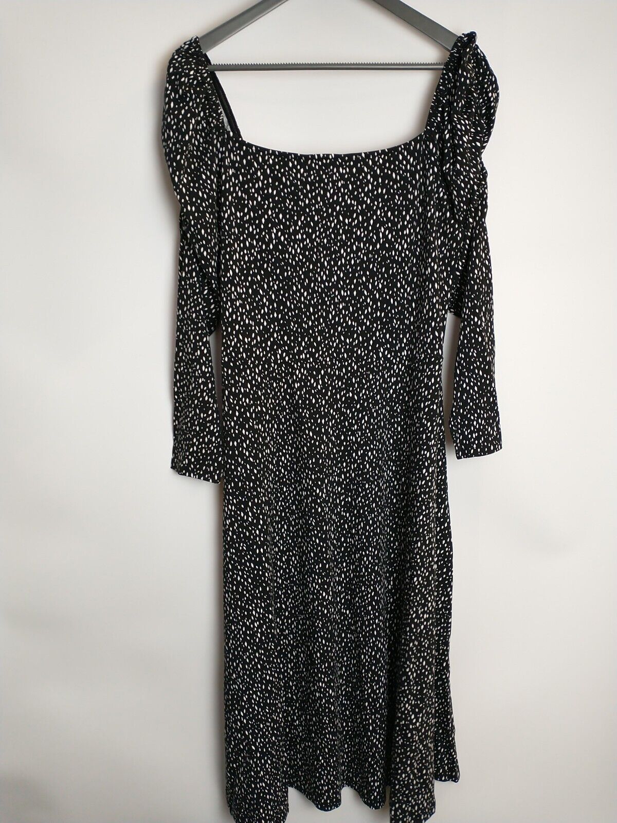 Sosandar Black Fleck Print Square Neck Jersey Midi Dress Size 18 **** V139