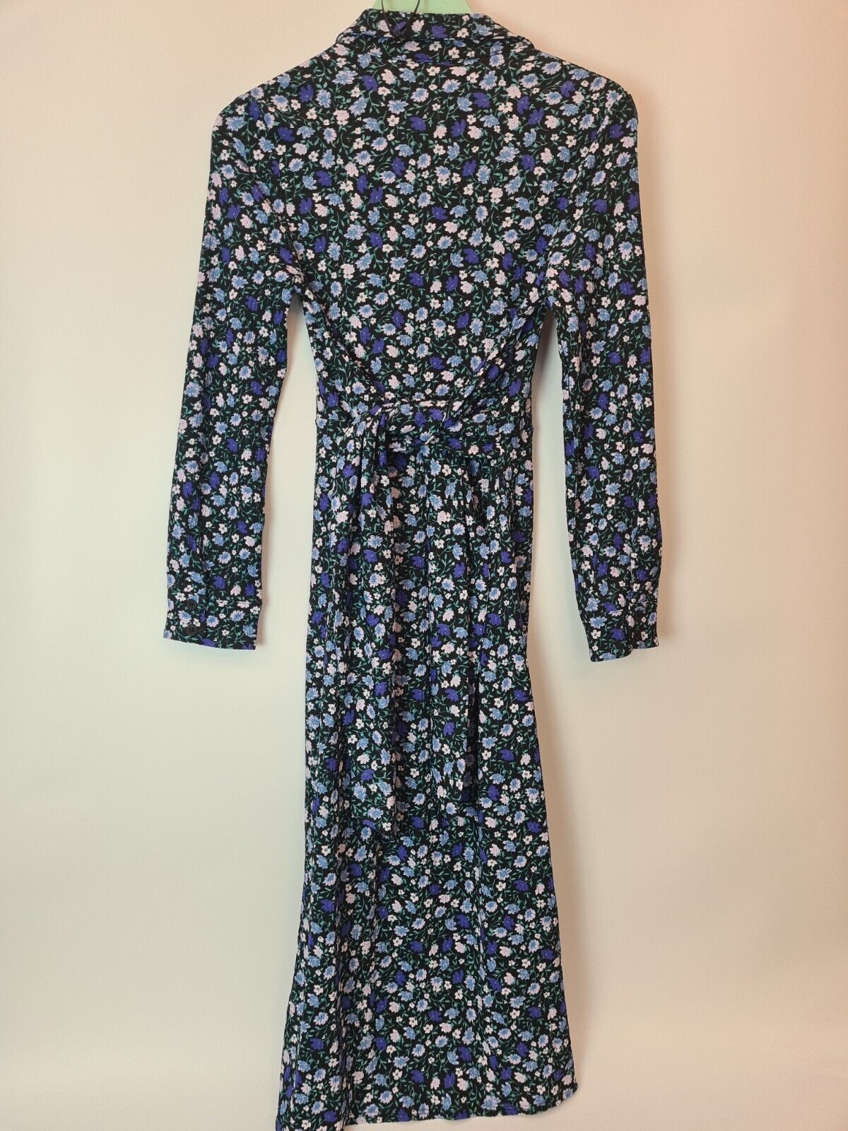 River Island Floral Long-Sleeve Black/Blue Dress Size 14 **** V241