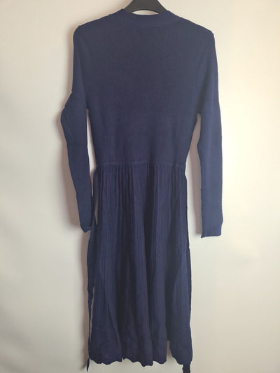 Navy Button Through Knitted Midi Dress Size 12 **** V287