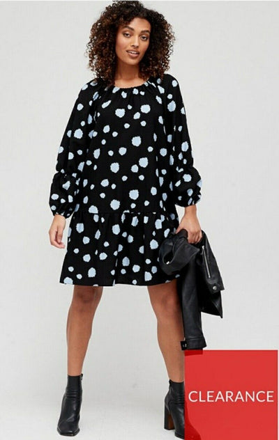 Tiered Sleeve Swing Dress Blue Dot UK 14 **** Ref V273