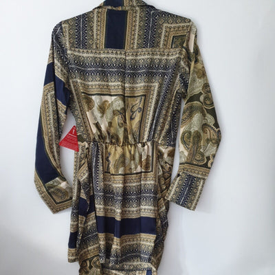 AX Paris Printed Wrap Satin Dress Size 14 Khaki****Ref V196