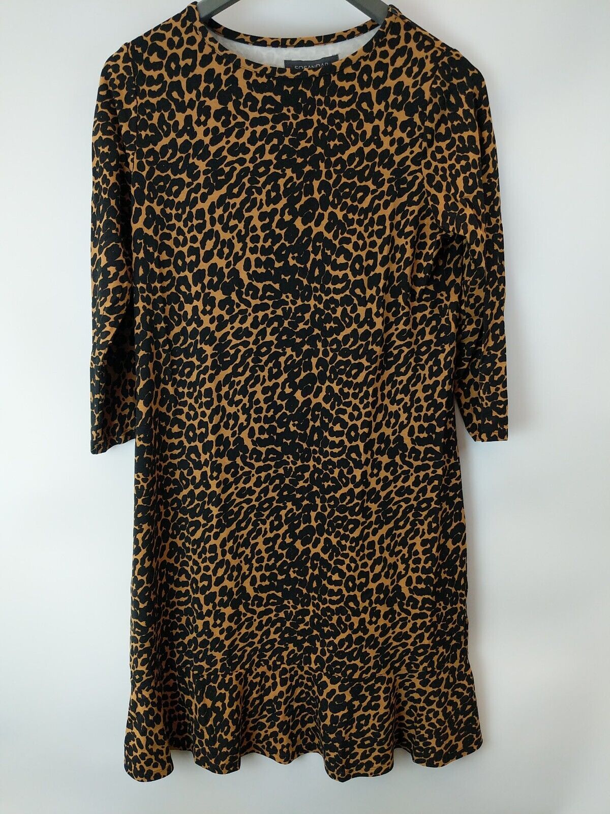 Sosandar Brown Animal Print Relaxed Sleeved Shift Dress Size UK 12 **** V9