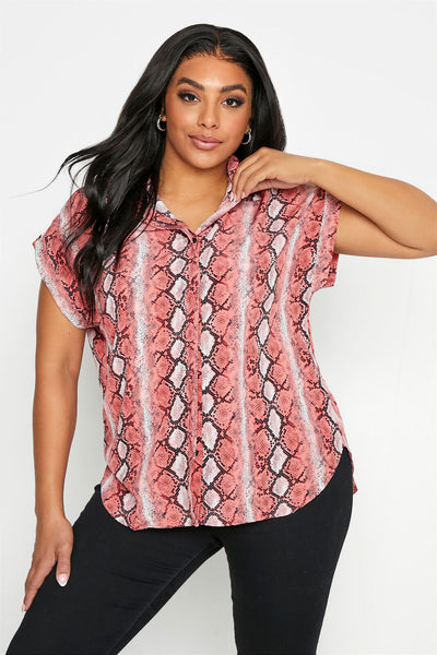 Yours Clothing Curve Pink Snake Print Pleat Front Shirt Size 18 **** V386