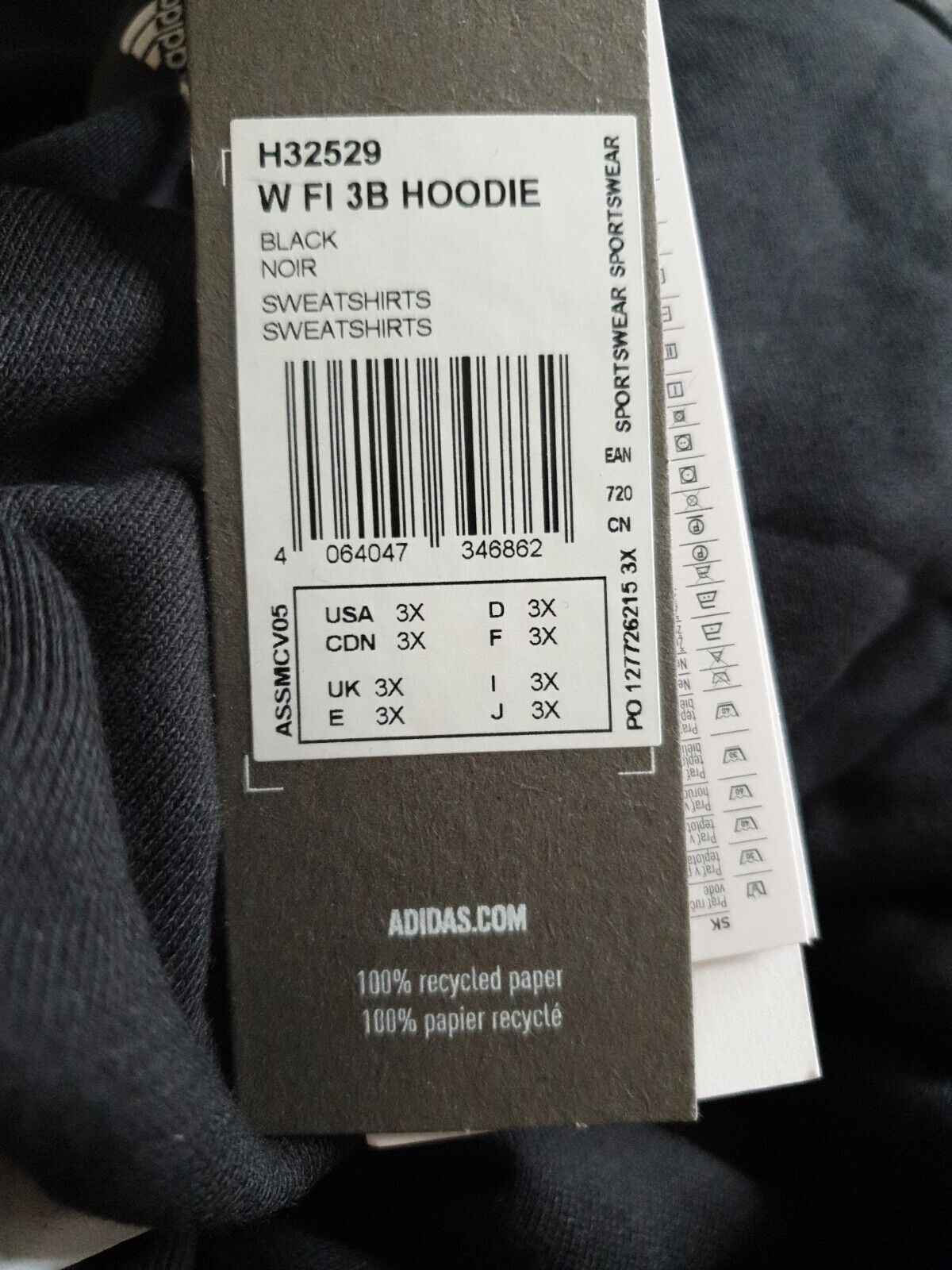 Adidas Womens FI 3B Hoodie Black Size 3X****Ref V548
