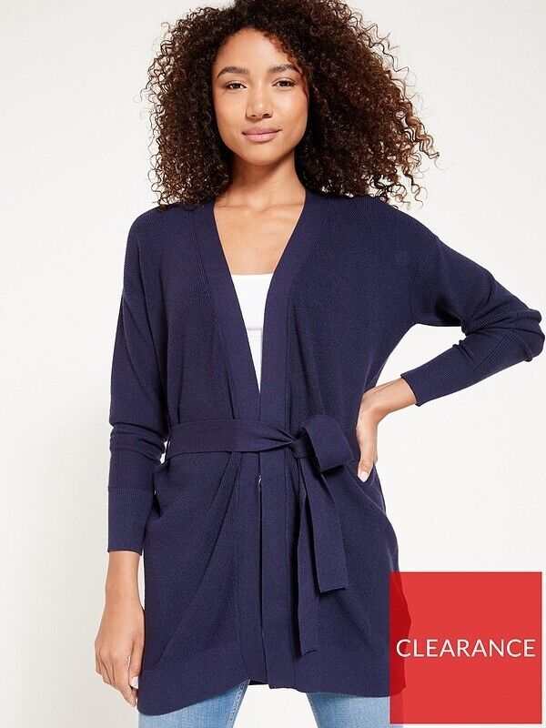 Everyday Knitted Ribbed Tie Waist Cardigan - Navy. UK 12 **** Ref V359