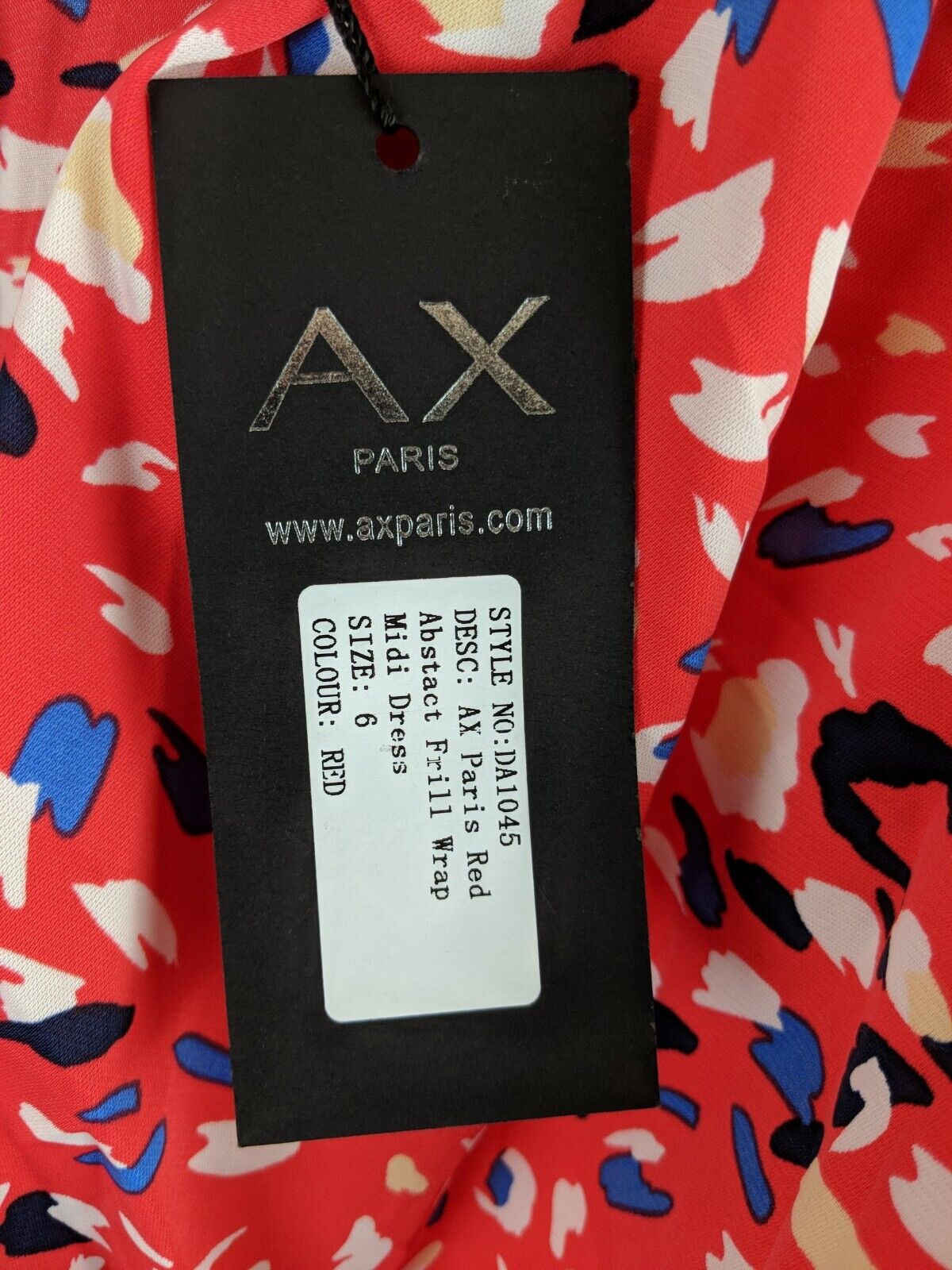 AX Paris Red Abstract Frill Wrap Midi Dress Size UK 6 **** V28