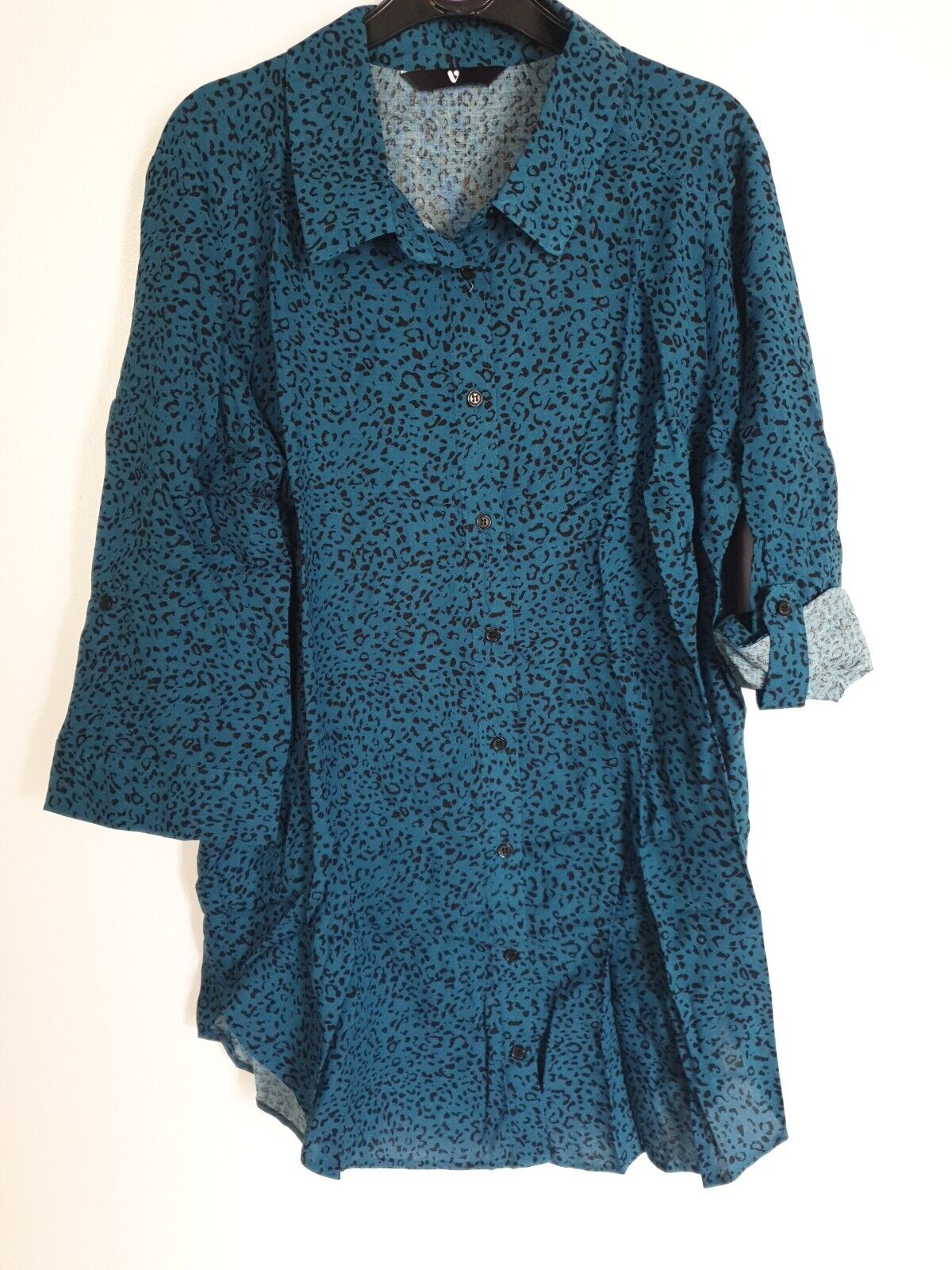 Womens Teal Animal Printed Shirt UK 14 ****Ref V485