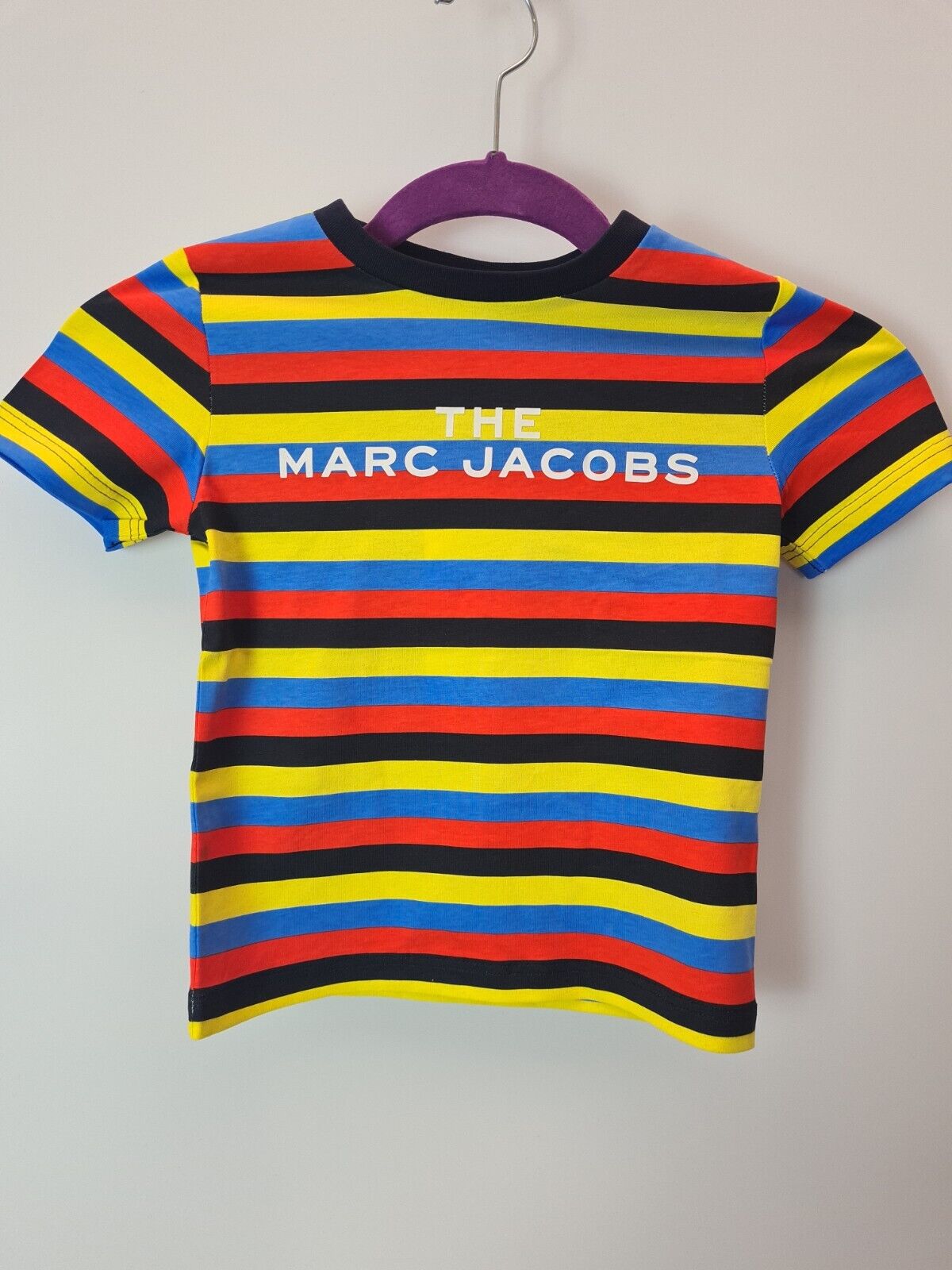Marc Jacobs Boys Multi Coloured Striped Logo T-Shirt Size 6 Years **** V214