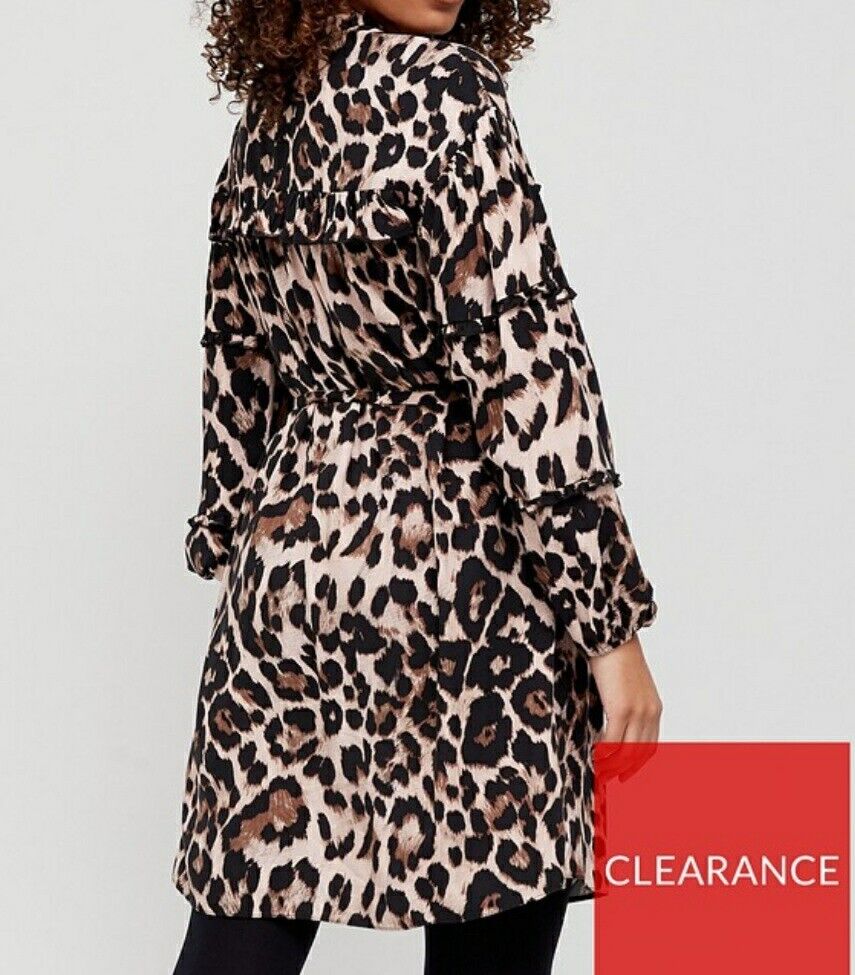 Ruffle detail Animal Print Dress Long Sleeve UK 14 ****Ref V463