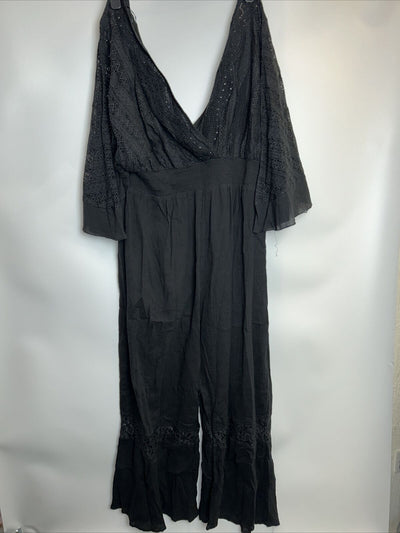 River Island on The Beach - Black Lace Wide Leg Jumpsuit. UK 28 **** Ref V227