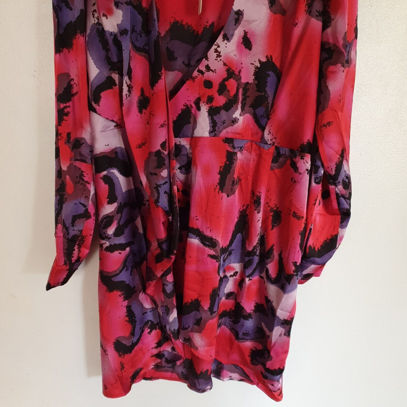 Chi Chi London Long Sleeve Abstract Print Wrap Skirt Dress Uk14****Ref V275