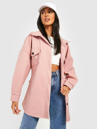 Boohoo Belted Detail Wool Look Pink Shacket Size 8 *** V347