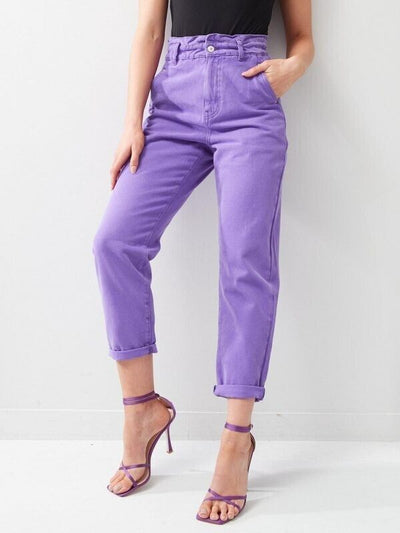 Paperbag Slouch Fit Mom Jeans - Purple. UK 12