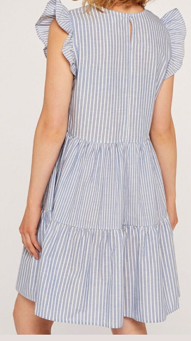 Apricot Blue Stripe Frill Sleeve Dress Uk14****Ref V410