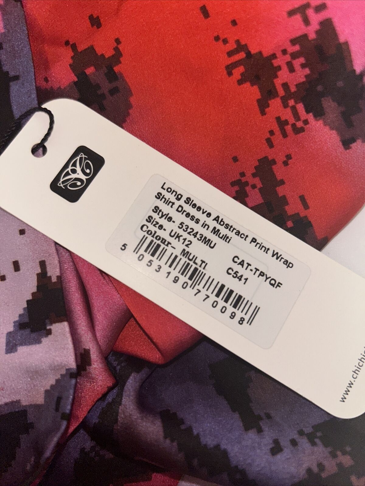 Chi Chi Long Sleeve Abstract Print Wrap Shirt Dress - Multi UK 12 **** Ref V135