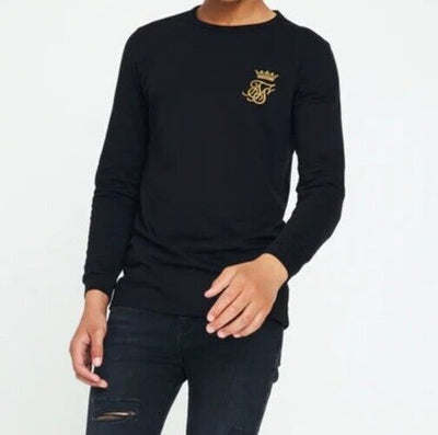 Siksilk Boys Messi Black Long Sleeve Logo T-Shirt Size 13-14 Years.