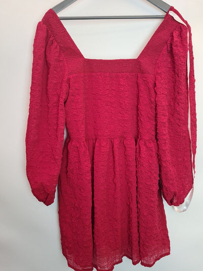 Missguided Square Neck Crinkle Red Smock Dress Size UK 6 **** V53