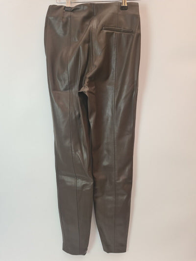 Mango Leather Effect Leggings With Split Hems- Black. UK L**** Ref V497